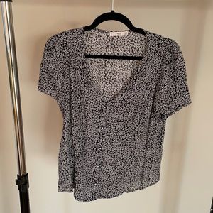 Navy Floral Blouse with Buttons